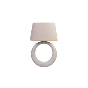 LAMPS-POLYRESIN LAMP WHITE WASH C/W BEIGE SHADE