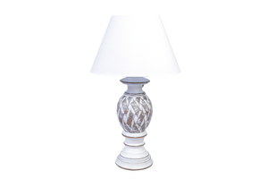 LAMPS-POLYRESIN LAMP WHITE/OAK C/W WHITE SHADE